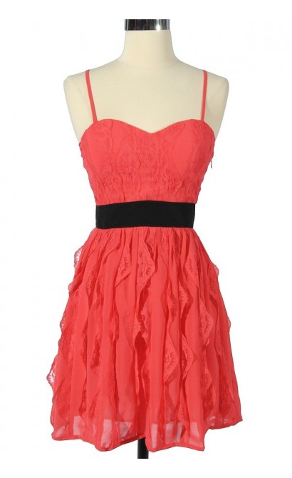 3-Dimensional Lace Coral and Black Designer Dress by Minuet